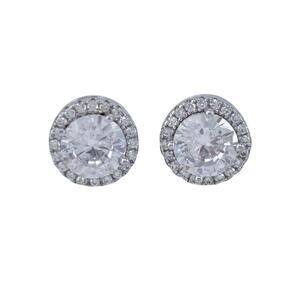 Vintage Sterling Silver 925 Cubic Zirconia Halo Stud Earrings